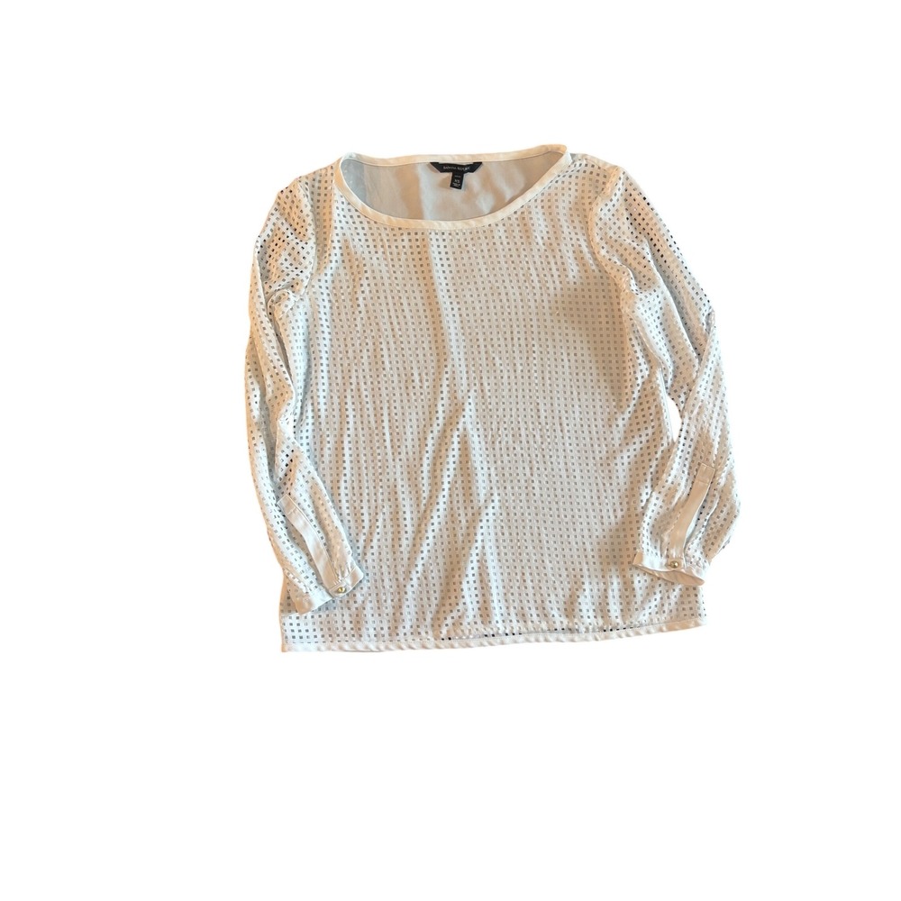 Banana Republic White Laser Cut Perforated Blouse Long Sleeve Petite XS Top